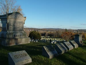 Evergreen Cemetary In Houlton Maine Overlooks Town.