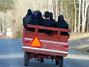 amish wagon heading to church