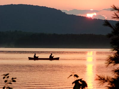 sun set canoe in maine photo