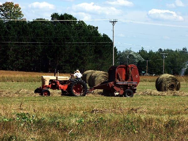 Round Bales Taking Over For Square Bail Haying Maine Farming Operation.